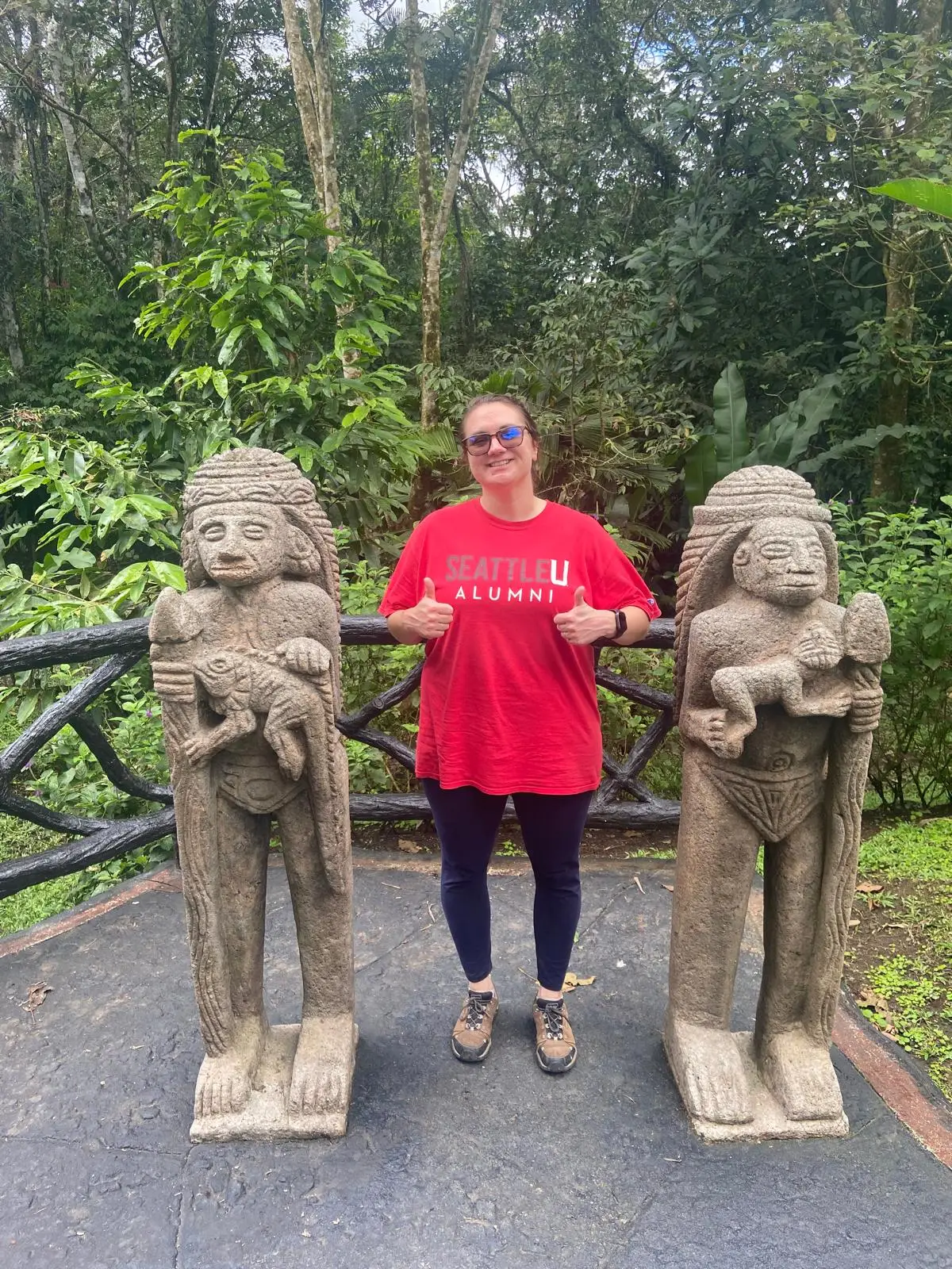 Dr. Meghan Benavides with modern Chorotega statues